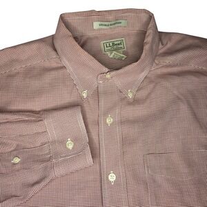 L.L.Bean Mens Large Tall Red & White Houndstooth Checkered Button Down Shirt
